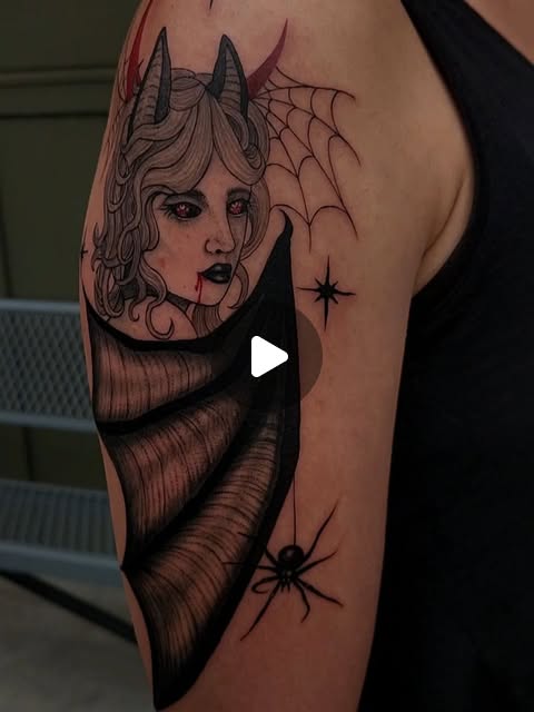 Vampire girl with bat wing and spiderweb