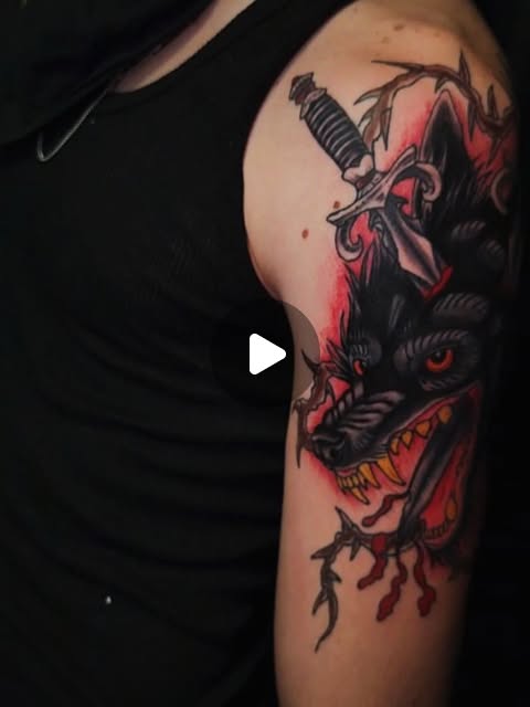 Neo-traditional wolf with dagger