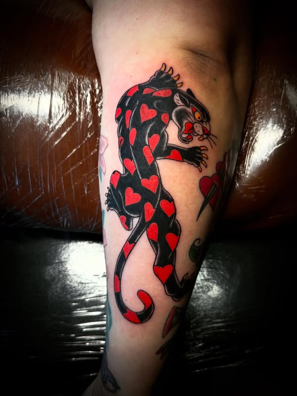 American traditional red and black leopard