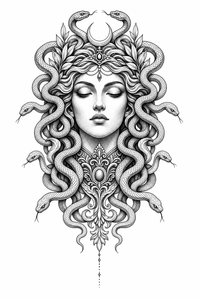 Goddess Medusa tattoo concept sketch