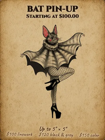 Bat pin-up girl with wings, fishnets and heels Halloween flash design