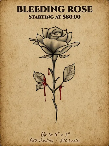 Black and grey rose dripping red Halloween flash design