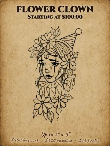 Clown face framed with flowers Halloween flash design