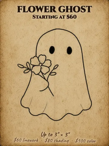 Little ghost holding a bouquet of flowers Halloween flash design