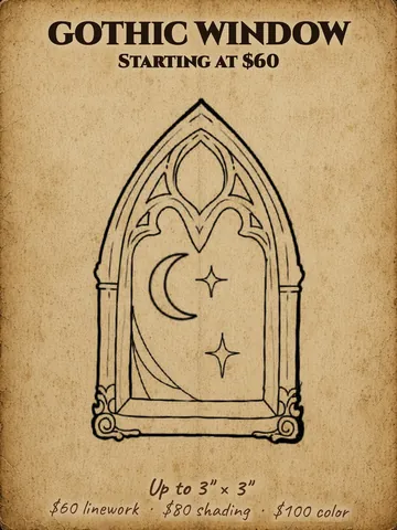 Gothic arched window with a crescent moon and stars Halloween flash design