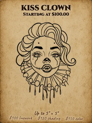 Clown woman with curly hair and a ruffled collar Halloween flash design