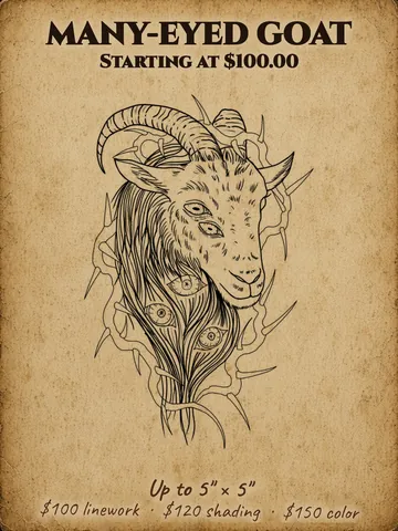 Goat head covered in eyes Halloween flash design