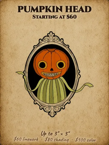 Jack-o'-lantern headed figure with vines in an ornate oval frame Halloween flash design