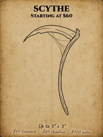 Curved reaper's scythe with a long wooden handle Halloween flash design