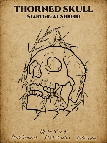 Skull wrapped in thorny branches Halloween flash design