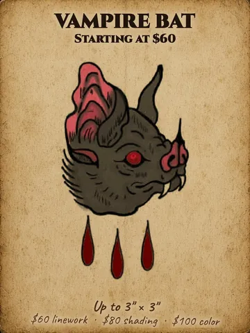 Snarling vampire bat head with red eyes and dripping blood Halloween flash design