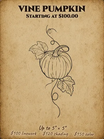 Pumpkin on a curling vine with leaves Halloween flash design