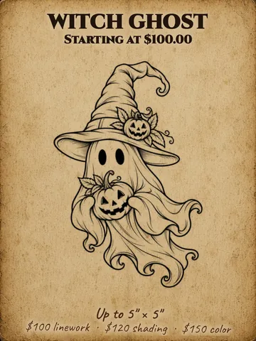 Little ghost in a witch hat holding a jack-o'-lantern Halloween flash design