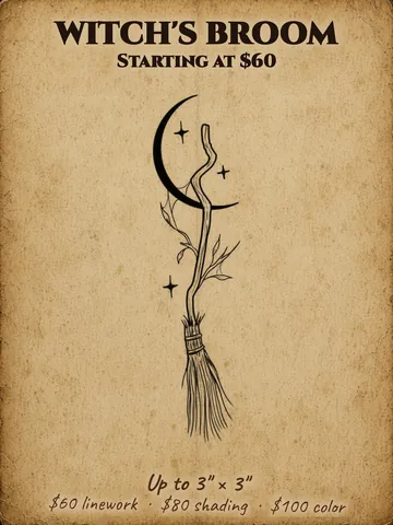 Witch's broom with leaves, a crescent moon and stars Halloween flash design