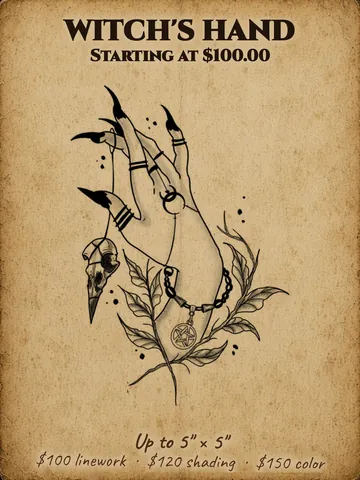 Witch's hand with long nails, rings and leaves Halloween flash design