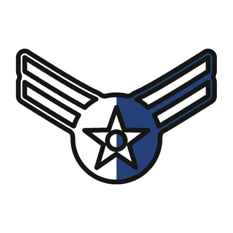 Air Force Airman First Class: left half black line work, right half flat color