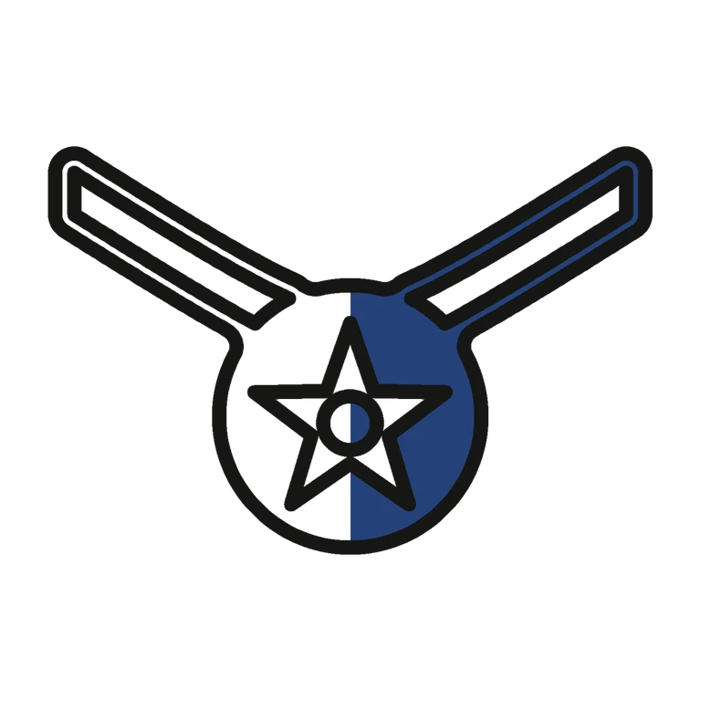 Air Force Airman: left half black line work, right half flat color