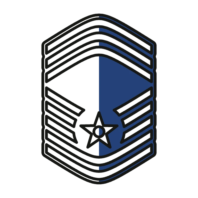 Air Force Chief Master Sergeant: left half black line work, right half flat color