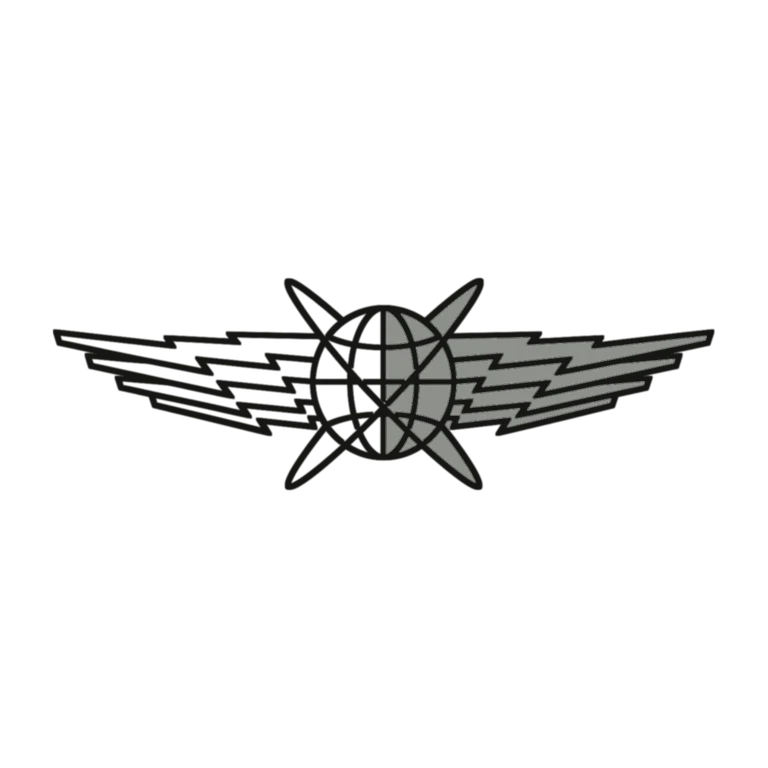 Air Force Cyberspace Operator Badge: left half black line work, right half flat color