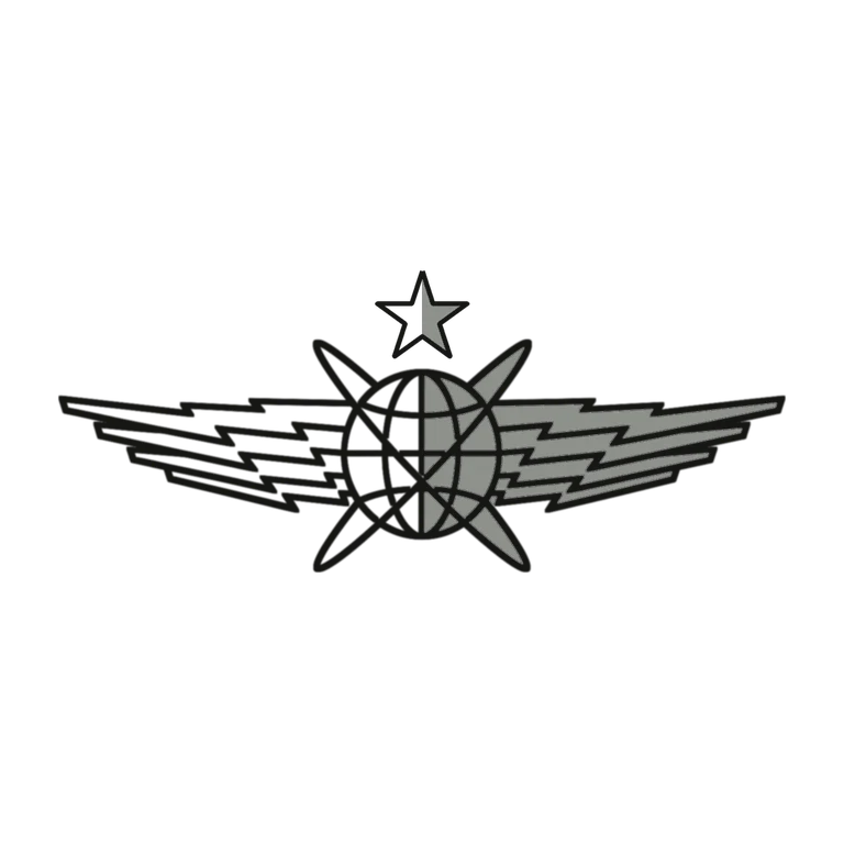 Air Force Senior Cyberspace Operator Badge: left half black line work, right half flat color