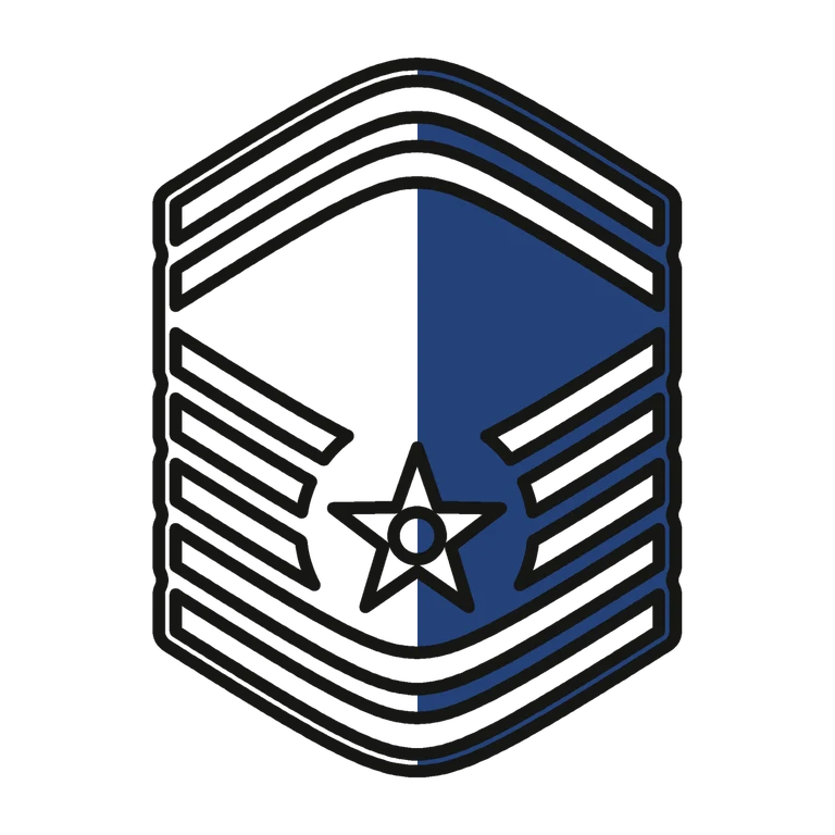 Air Force Senior Master Sergeant: left half black line work, right half flat color