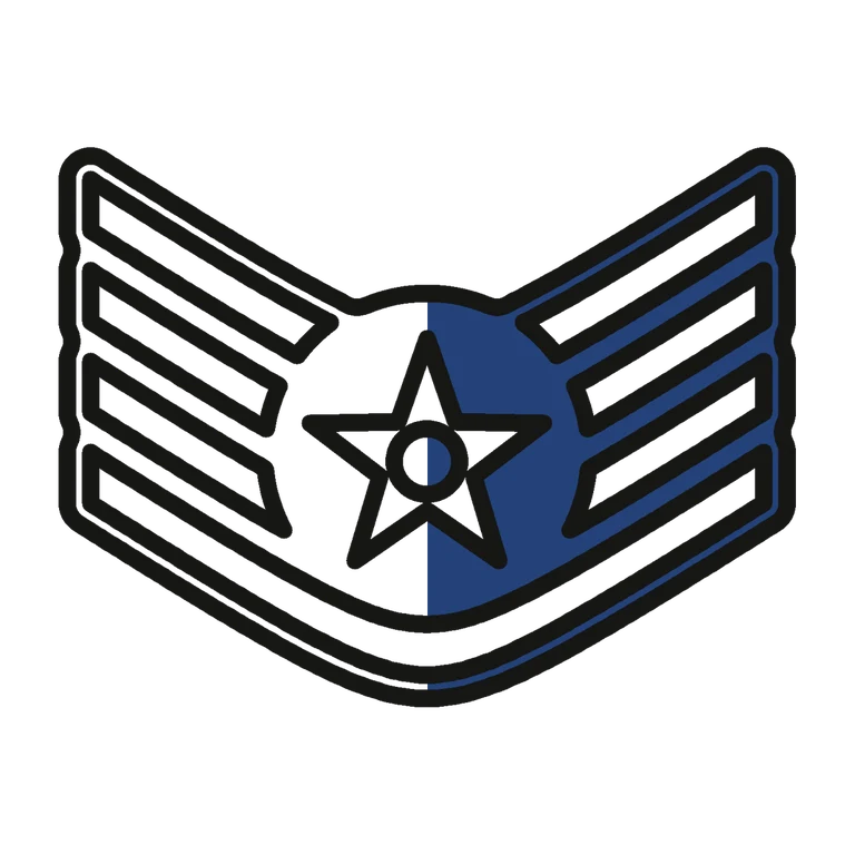 Air Force Staff Sergeant: left half black line work, right half flat color