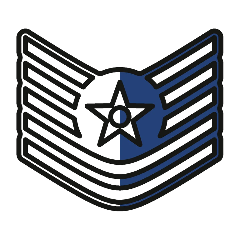 Air Force Technical Sergeant: left half black line work, right half flat color