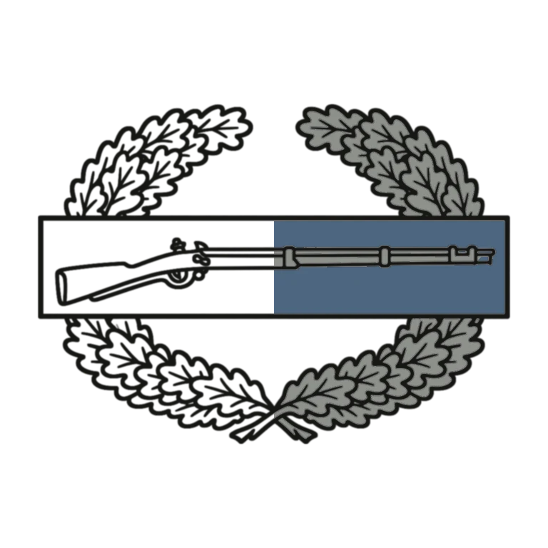 Army Combat Infantryman Badge: left half black line work, right half flat color