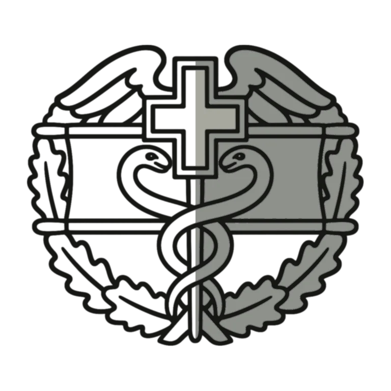 Army Combat Medical Badge: left half black line work, right half flat color