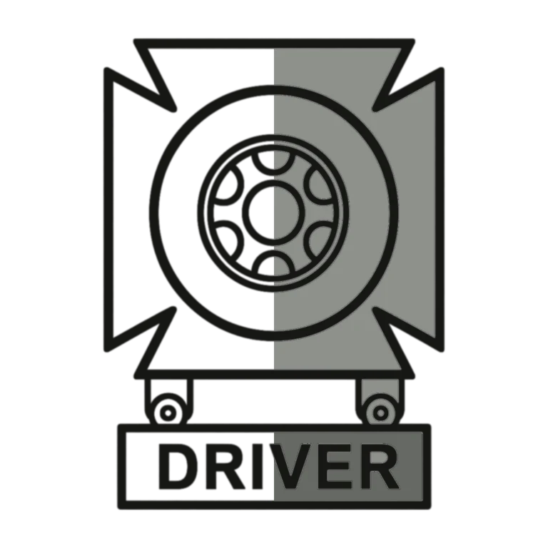 Army Driver and Mechanic Badge: left half black line work, right half flat color