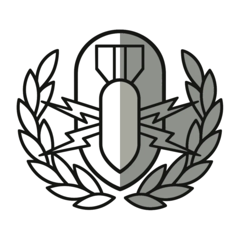 Army EOD Badge: left half black line work, right half flat color