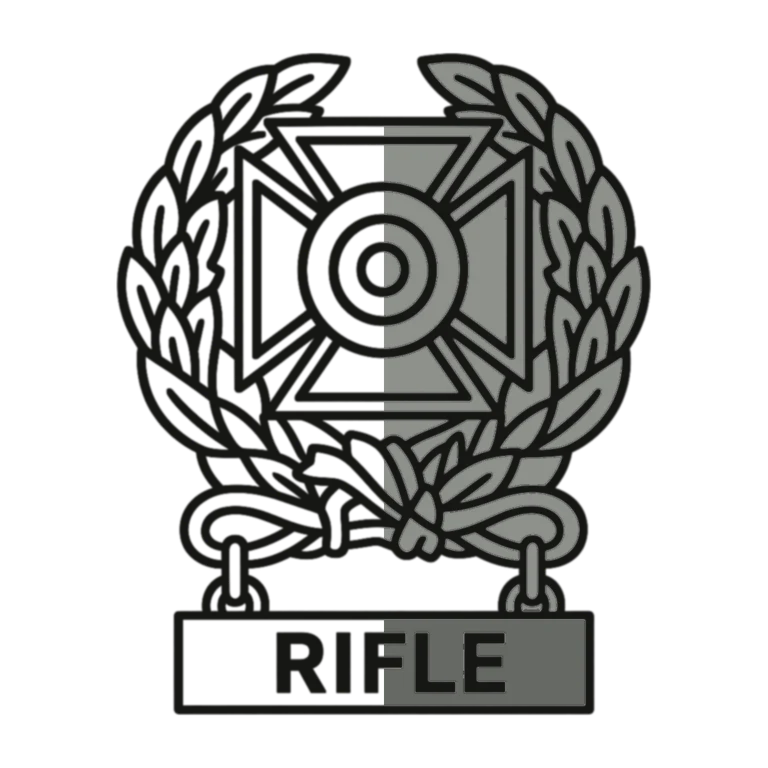 Army Expert Badge: left half black line work, right half flat color