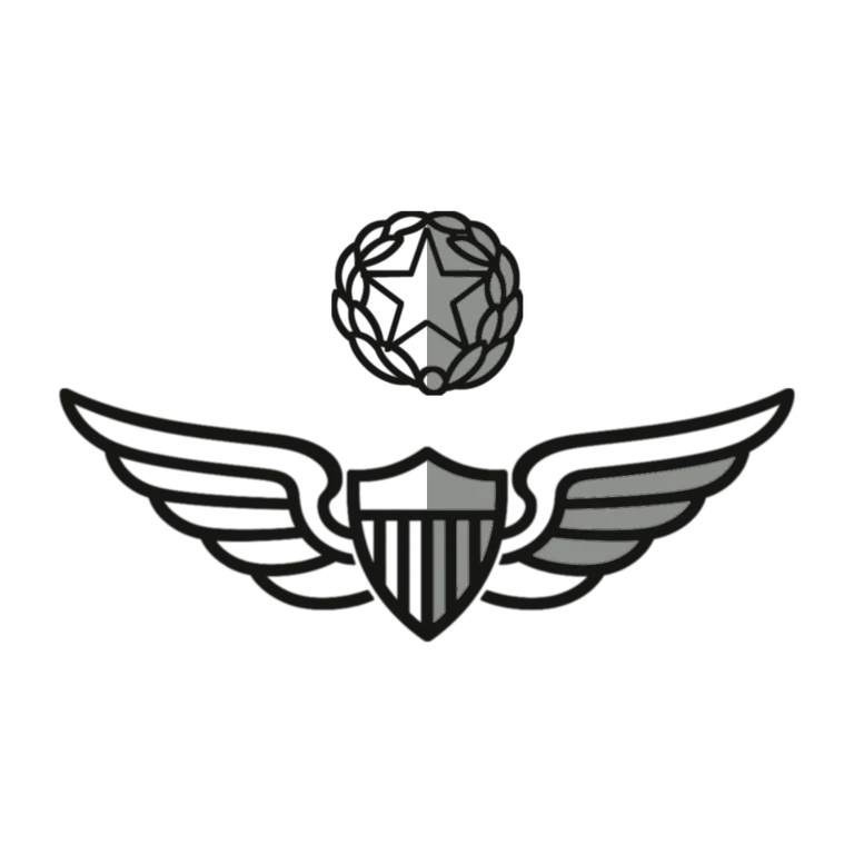 Army Master Aviator Badge: left half black line work, right half flat color
