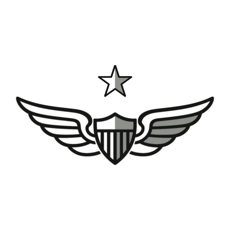 Army Senior Aviator Badge: left half black line work, right half flat color