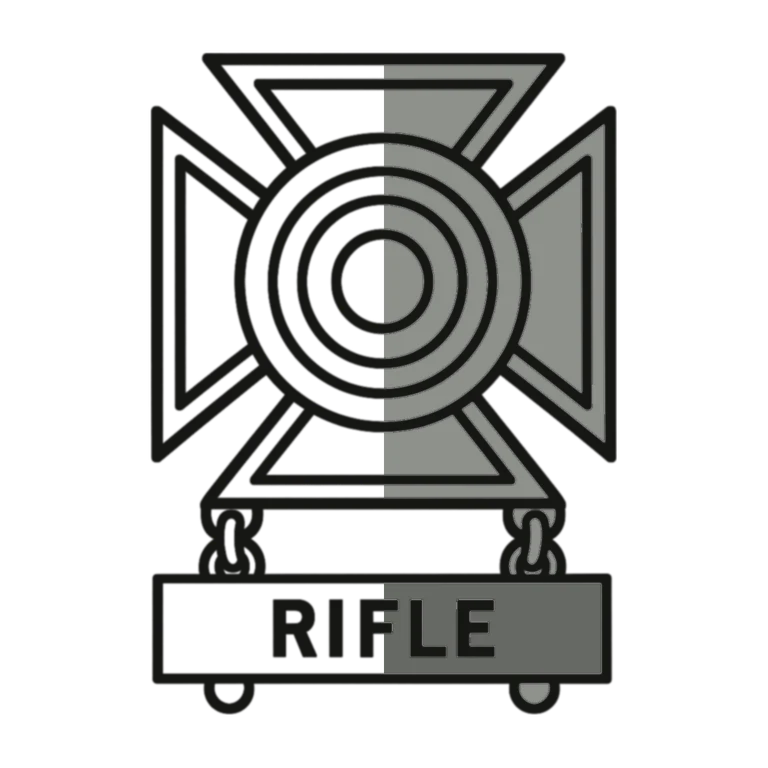 Army Sharpshooter Badge: left half black line work, right half flat color