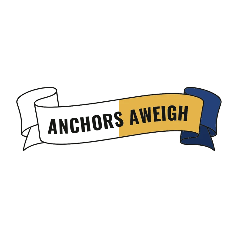 Navy Anchors Aweigh: left half black line work, right half flat color
