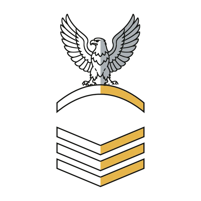 Navy Chief Petty Officer: left half black line work, right half flat color