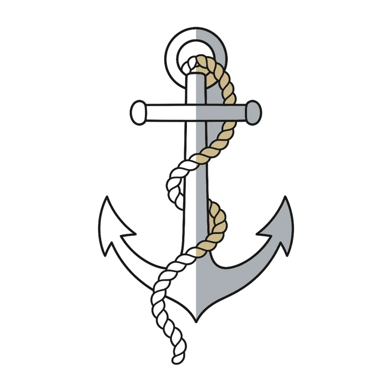 Navy Fouled Anchor: left half black line work, right half flat color