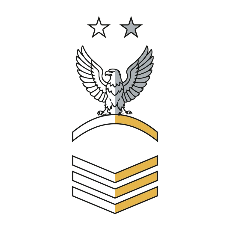 Navy Master Chief: left half black line work, right half flat color
