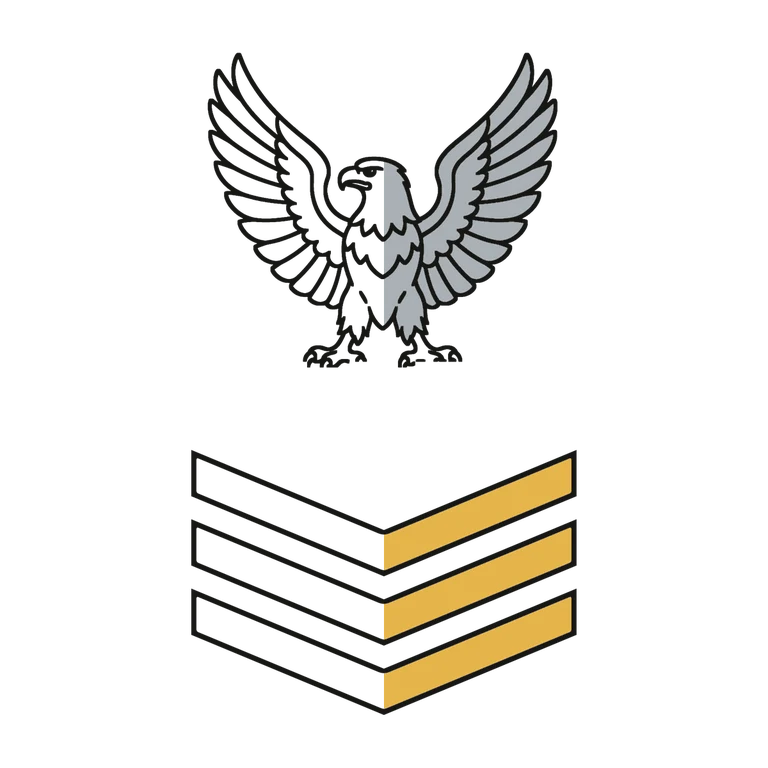 Navy Petty Officer 1st Class: left half black line work, right half flat color