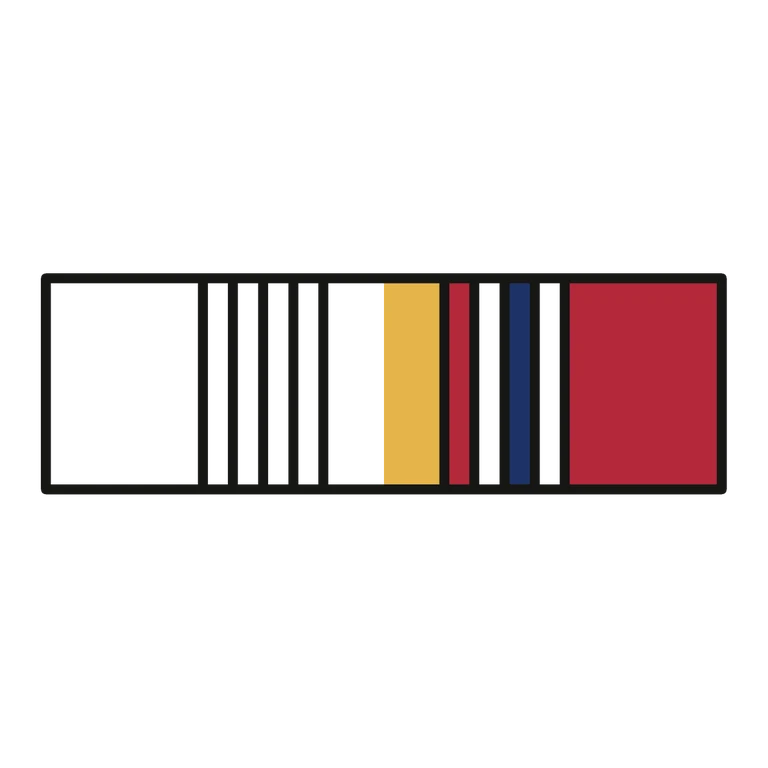 National Defense Service Ribbon: left half black line work, right half flat color