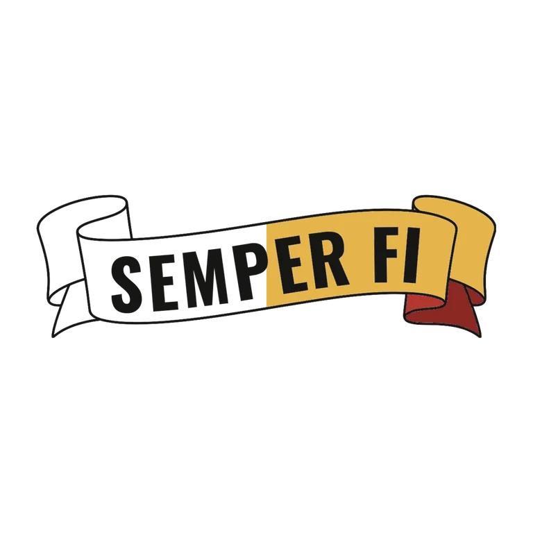 Semper Fi Banner: left half black line work, right half flat color