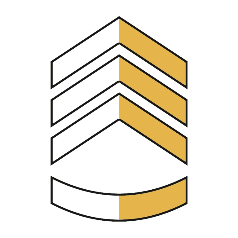 Staff Sergeant Rocker: left half black line work, right half flat color