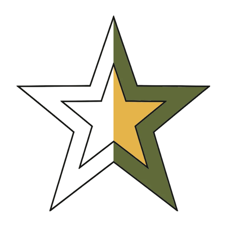 Single Star: left half black line work, right half flat color