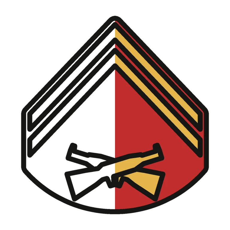 Marines Corporal: left half black line work, right half flat color