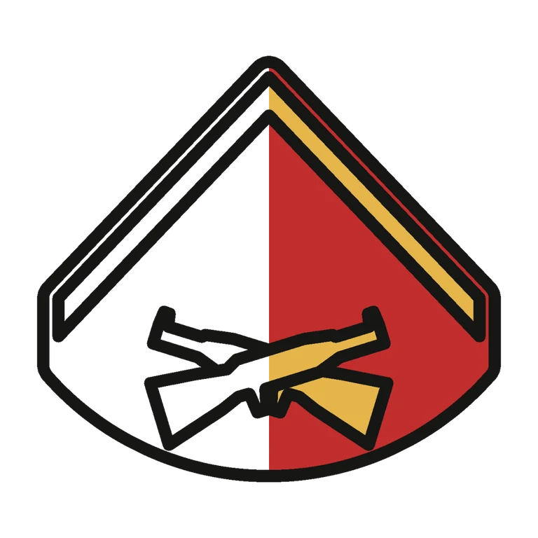 Marines Lance Corporal: left half black line work, right half flat color