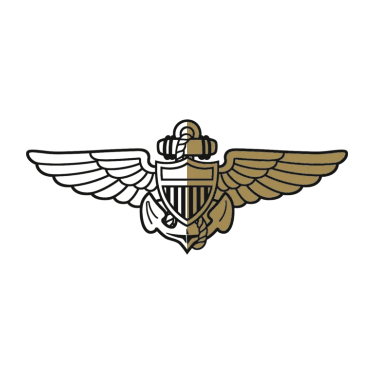 Marines Naval Aviator Badge: left half black line work, right half flat color