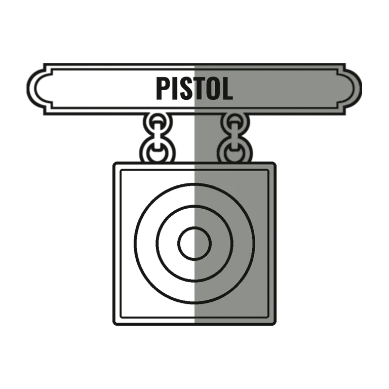 Marines Pistol Marksman Badge: left half black line work, right half flat color
