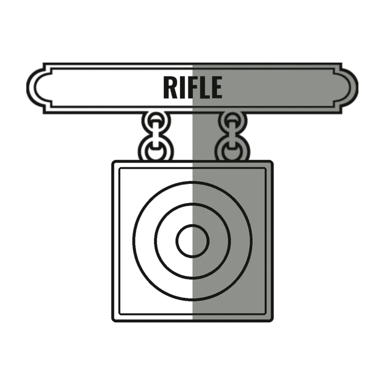 Marines Rifle Marksman Badge: left half black line work, right half flat color