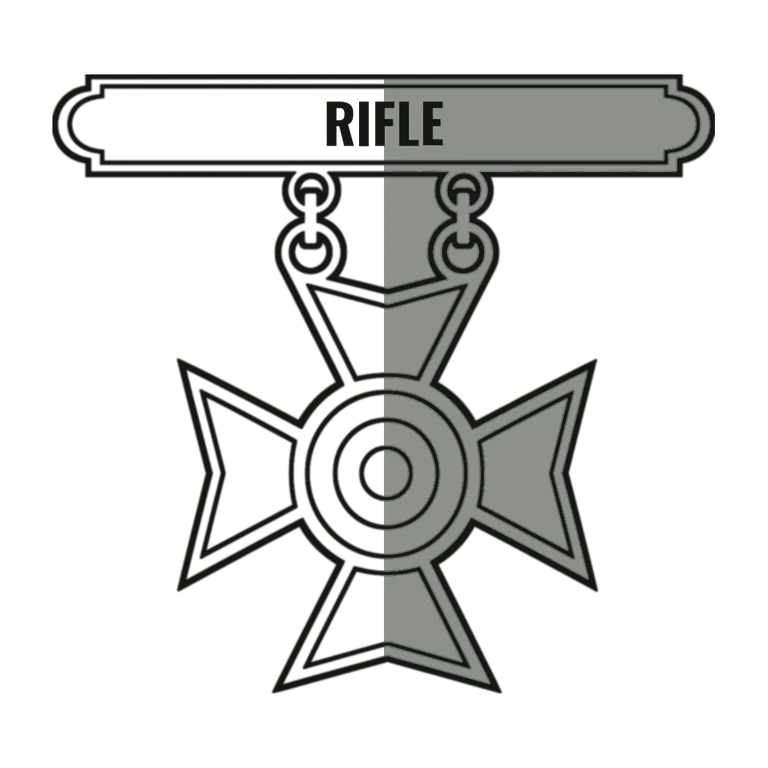 Marines Rifle Sharpshooter Badge: left half black line work, right half flat color